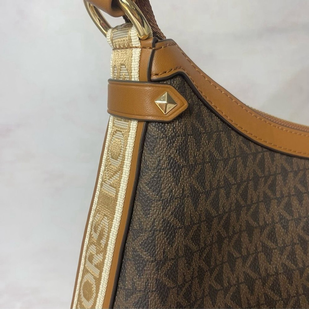 Michael Kors Maeve Signature Logo Hobo Shoulder Bag Brown - Picture 5 of 7
